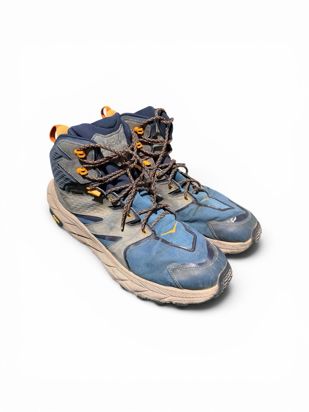 Hoka Men's Blue Trail Boots with Orange Accents anacapa.